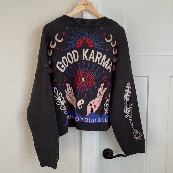 🪬⚡️☯️ Spritual Gangster Good Karma Delaney Cardigan Sweater Anthropologie - Picture 1 of 16